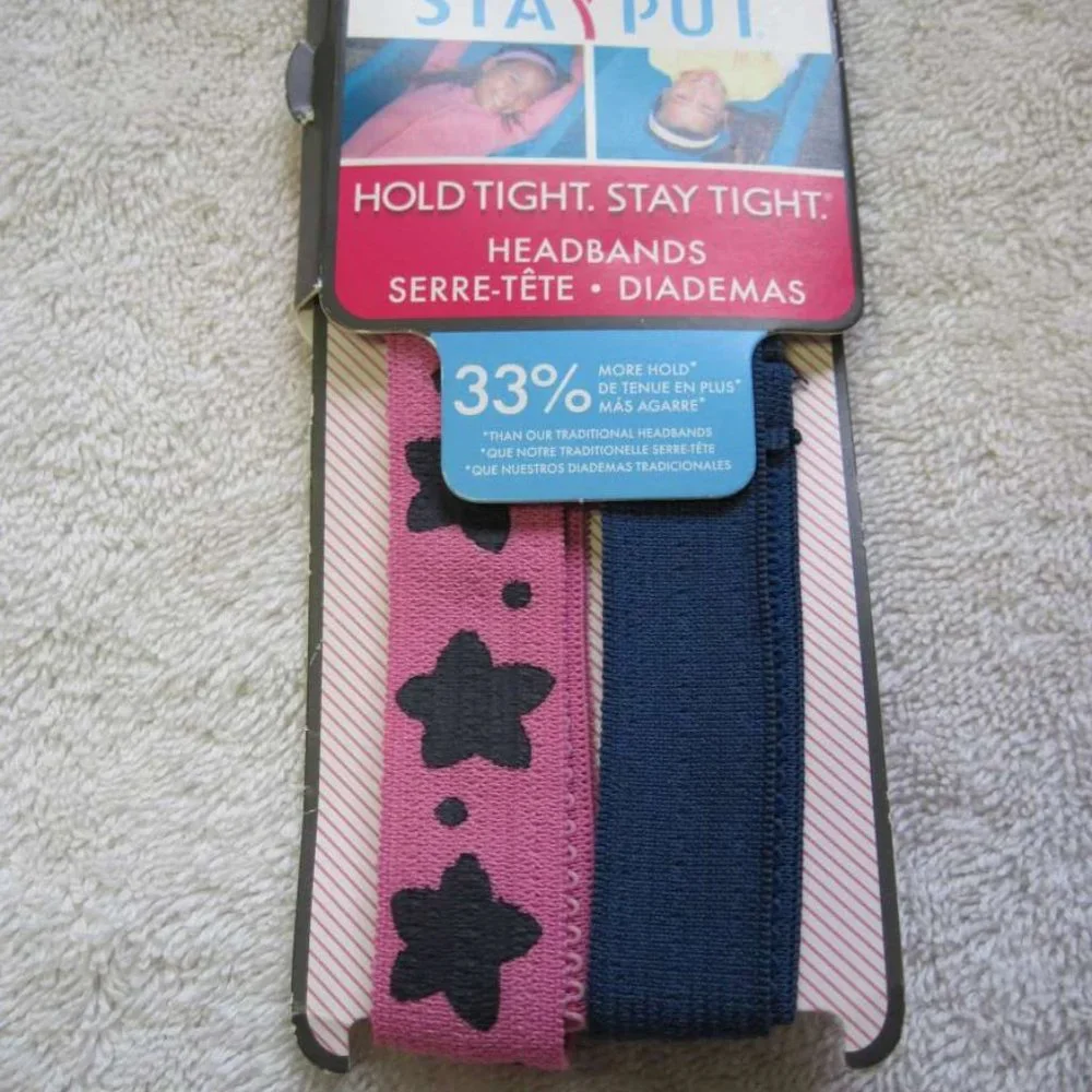 2 Goody Girls Sized Stay Put Hold Tight Ouchless Head Bands Elastic Fabric Stars
